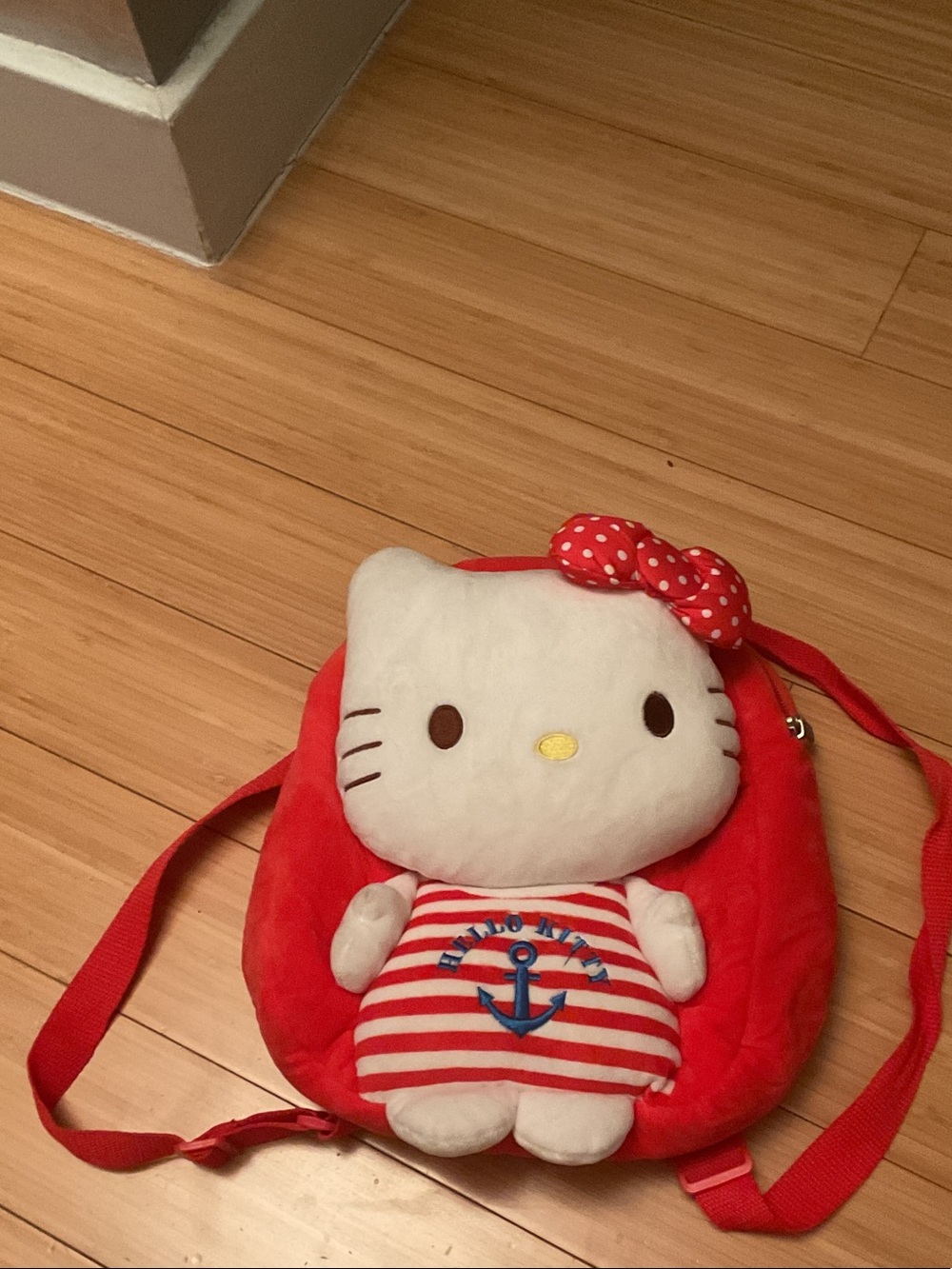 Hello Kitty Red and White Plush Kids Backpack with Polka Dot Bow